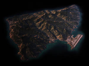 夜間山島，海岸上燈火通明的機場