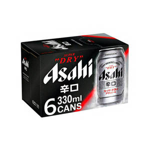 六罐裝Asahi Super Dry啤酒罐，品牌包裝。 — 日本 壁紙