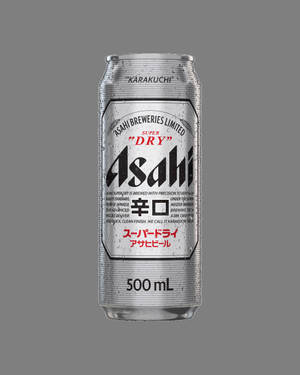 冰凍朝日超乾啤酒罐，灰色背景上有冷凝水珠 — 日本 壁紙