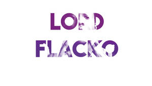 紫色文字 LORD FLACKO，字母內嵌臉部碎片，背景白色