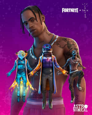 有紋身和辮子的Fortnite角色在三個發光太空人造型後面。