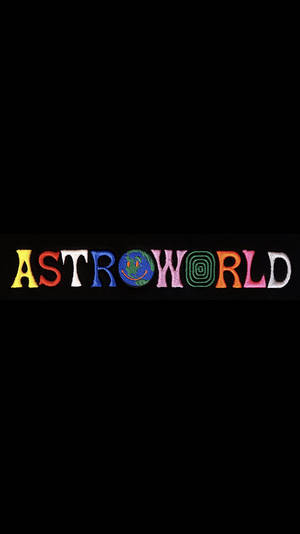 彩色刺繡ASTROWORLD標誌，帶有微笑地球，黑色背景