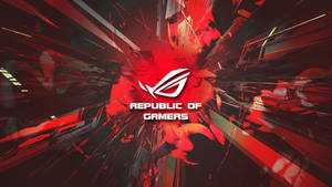 ROG Republic of Gamers 標誌被紅色和黑色數碼碎片包圍。
