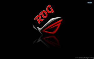 紅色和銀色 ROG 遊戲標誌在黑色背景上帶有倒影