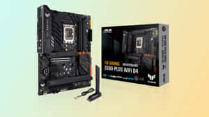 漸變背景上的ASUS TUF Gaming主機板及包裝