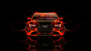 Audi 汽車在黑色反射表面上帶有熾熱的橙色火焰。 — Audi R8 GIF 壁紙