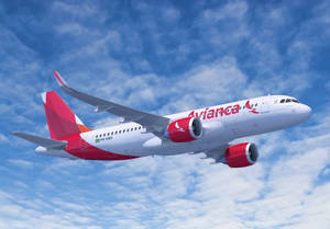 Avianca 飛機在藍天白雲中飛行。 — 飛機 壁紙