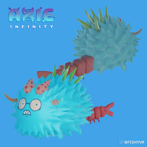 兩隻帶有眼鏡和紅色四肢的藍色尖刺Axie Infinity生物漂浮。 — 水行俠 壁紙