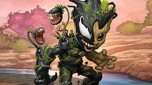 Venom 在沙漠峽谷中與 Groot 和食肉植物融合。 — 妖精垃圾搖滾 壁紙