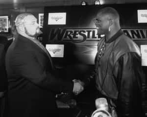 兩名摔角手在WrestleMania活動中握手。 — 摔角 GIF 壁紙