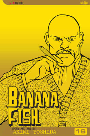 Banana Fish 的動畫封面藝術， featuring 一個光頭男人抽雪茄。