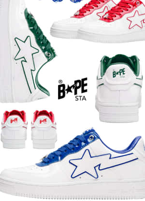 BAPE STA運動鞋，紅色、綠色和藍色，帶星星標誌