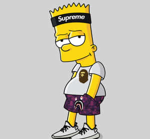 Bart Simpson 以街頭風格戴著 Supreme 頭帶和穿著 BAPE 鯊魚短褲。 — 巴特·辛普森 壁紙