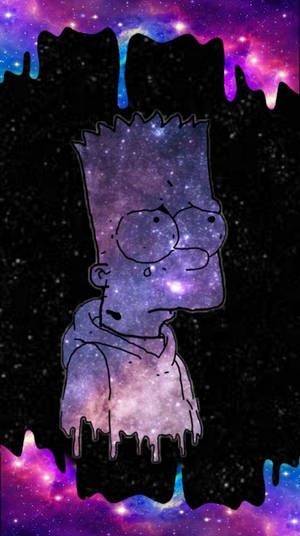 巴特·辛普森以宇宙星雲勾勒出輪廓，邊緣是滴落的星系。