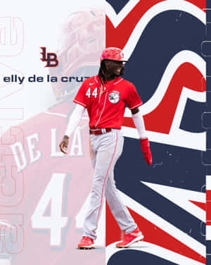 棒球運動員 Elly De La Cruz 身穿紅色制服，搭配球隊標誌背景行走。 — Apple Watch Ultra 壁紙