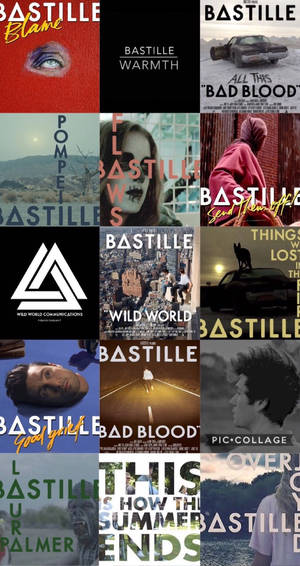 Bastille 專輯藝術的拼貼畫，具有多樣的視覺效果和文字疊加。 — 美學拼貼 壁紙