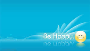 一個黃色笑臉，上面寫著「Be Happy」，背景為藍色波浪。 — 向日葵 壁紙
