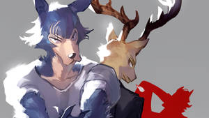 兩個擬人化狼和鹿角色，下方有紅色剪影。
