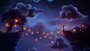 美麗的魔法夜空與橋上燈籠
