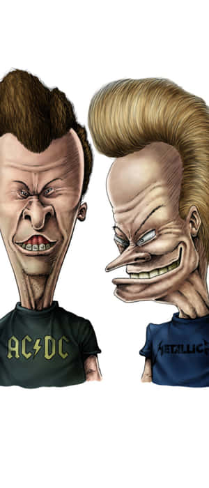 ACDC 和 Metallica 樂隊成員的卡通漫畫，具有誇張的面部特徵和標誌性的莫霍克髮型。