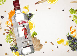 Beefeater氈酒瓶被柑橘和香草環繞。