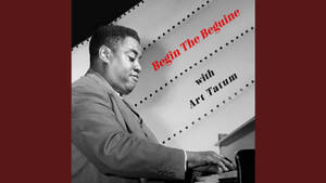 Art Tatum 在復古專輯封面上彈奏鋼琴，帶有紅色文字。 — 鋼琴 GIF 壁紙