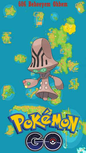 來自 Pokémon GO 嘅 Beheeyem 寶可夢角色，周圍有漂浮嘅地圖碎片。