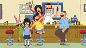 Bob's Burgers 一家在餐廳裡一起大笑。 — 卡通 壁紙