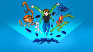 Ben 10 和他的外星團隊飛過藍色能量場。