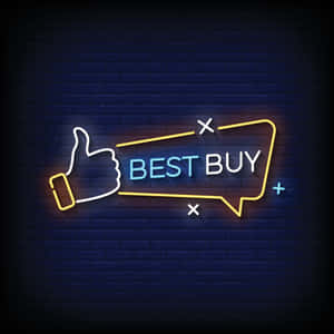 豎起大拇指的霓虹燈牌和磚牆上的 best buy 文字