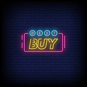 深色磚牆上發光的「BEST BUY」霓虹燈招牌。 — 火影忍者海報 壁紙
