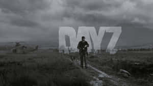 士兵和狗穿過泥濘的田野，有墜毀的直升機和DAY 7文字。 — Dayz GIF 壁紙