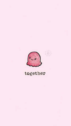 粉紅色水彩水母，微笑臉孔，下方有「together」字樣，淺粉紅色背景