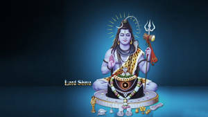 Lord Shiva 手持三叉戟和彎月，被儀式物品環繞，坐著冥想。