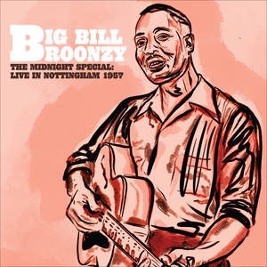 Big Bill Broonzy 在粉紅色背景上彈結他，帶有粗黑的線條。