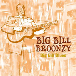 Big Bill Broonzy 在復古橙色插圖專輯封面上彈奏結他。
