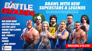WWE Battle Grounds 遊戲海報，顯示摔角手擺出戰鬥姿勢。
