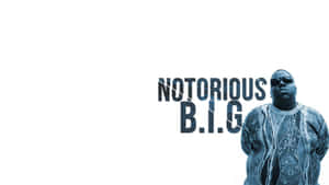 Notorious B.I.G. 的肖像，戴著太陽眼鏡和圖案襯衫，他的名字以粗體文字呈現。