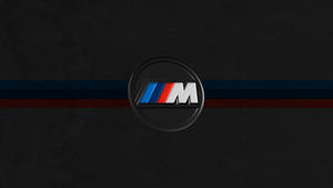 BMW M標誌，帶有藍色、紅色和白色條紋，在深色紋理背景上