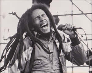 Bob Marley 閉上眼睛，熱情地唱入咪高峰。