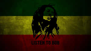 Bob Marley 剪影喺拉斯特法里旗上，文字聽 bob — 牙買加海灘 壁紙