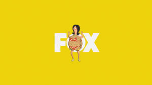 卡通女人穿玉米卷服裝在FOX標誌後黃色背景