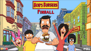 Bob Belcher 和他的家人在熱鬧的城市街道上慶祝一個巨型漢堡。