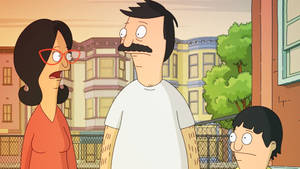 Bob Belcher 一家站在郊區街道上驚訝的表情