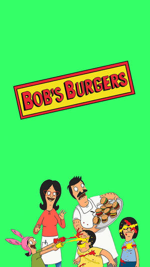 Bob's Burgers卡通家庭拿著漢堡並噴灑番茄醬。