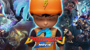 BoBoiBoy 電影海報，主角和支援英雄在動作場景中。