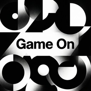 大膽的黑白抽象形狀，帶有 'Game On' 文字。 — Pixel Watch 5 壁紙