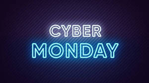 在深色條紋背景上發光的Cyber Monday霓虹標誌