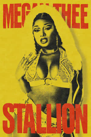 Megan Thee Stallion 身穿比堅尼，在黃色背景上配以紅色文字。 — Huawei MatePad 11.5 (2025) 壁紙