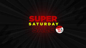 Super Saturday Sale 圖形，帶有75%折扣徽章，位於深色放射線背景上。